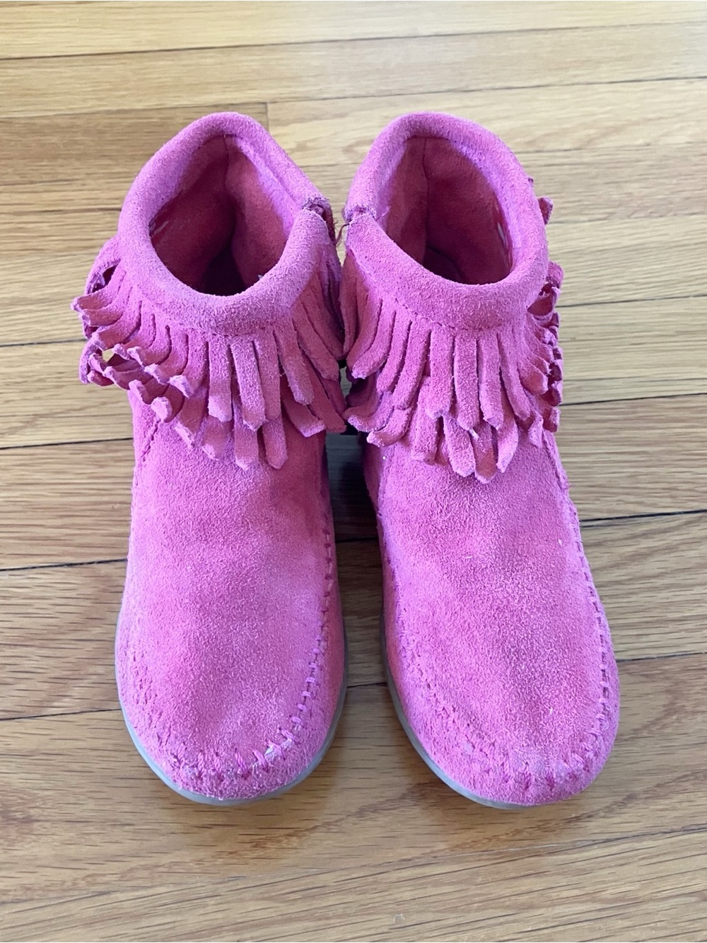 Minnetonka Pink Suede Leather Fringe Boots Booties Moccasin 13